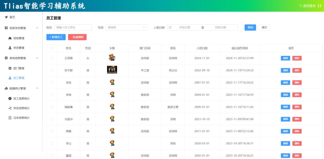 Tlias 系统的员工管理页面