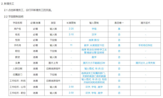 字段限制说明表