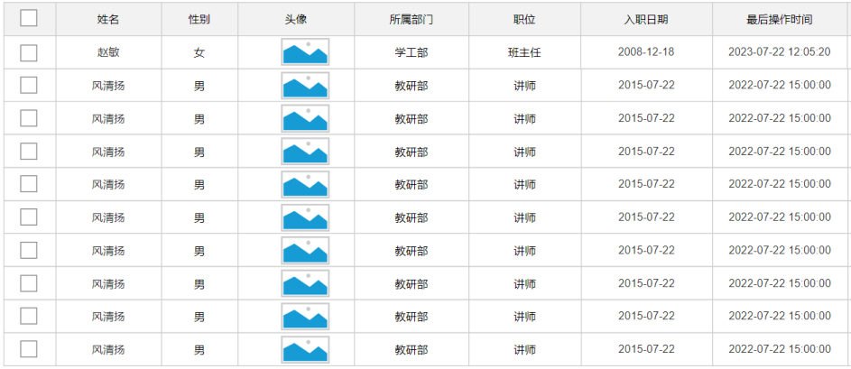 员工列表的所属部门列