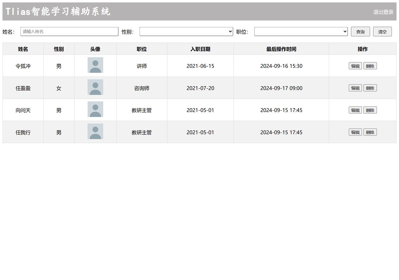 表格数据展示区域效果