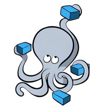 Docker 吉祥物托着几个集装箱