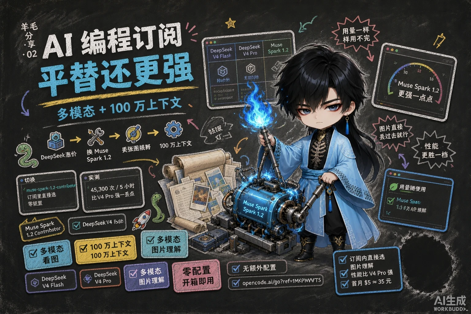 置顶文章配图：DeepSeek 涨价用量变少？别慌，OpenCode Go 这个 Muse Spark 1.2 直接平替还更强